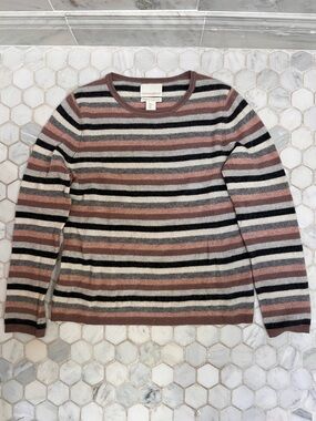 Cynthia Rowley Striped Cashmere Crewneck in Blush, Black & Gray